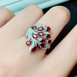 CoLife Jewelry Baroque Style Silver Gemstone Ring for Party 100% Natural Garnet Ring 925 Silver Garnet Jewelry