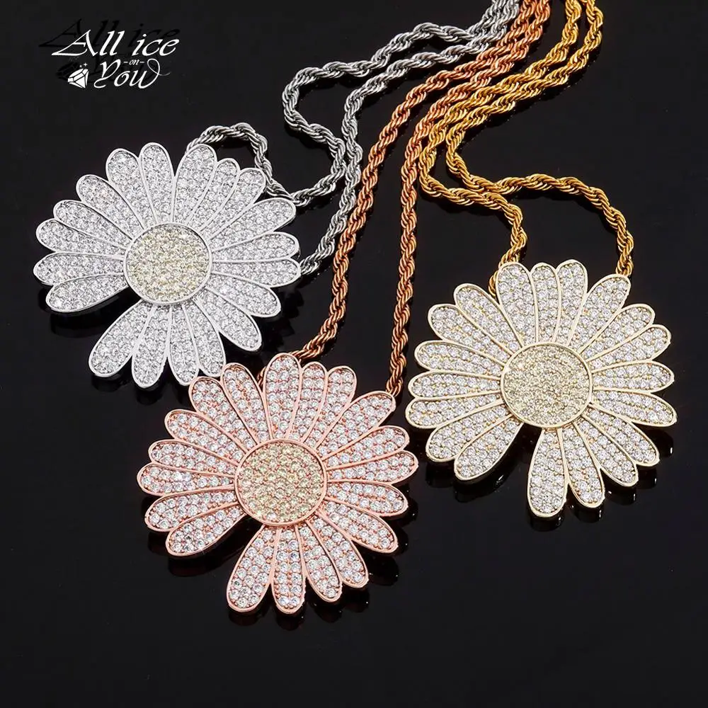 ALLICEONYOU GD Little Daisy Iced Out Cubic Zirconia Pendant Necklace High Quality Hip Hop Fashion Jewelry Gift For Men Women