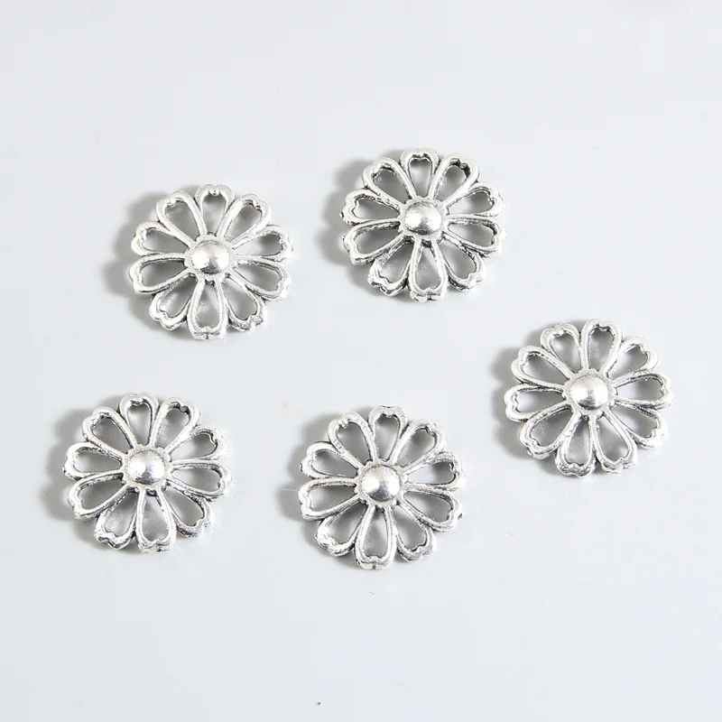 50pcs Silver Color 17x17mm Lovely Hollow Flower Charms Connector Pendant Fit DIY Handmade Jewelry Making Finding Supplies