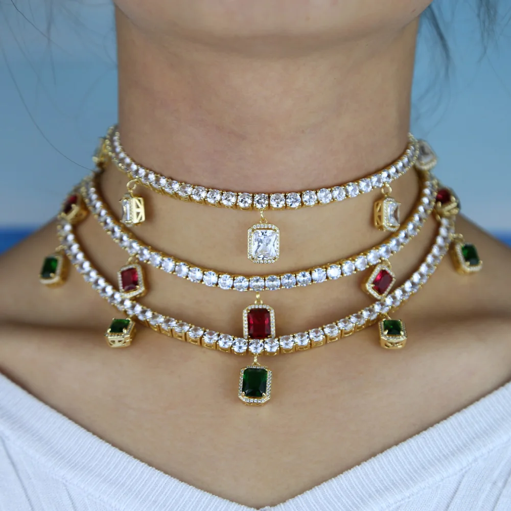 2025 الذهب اللون مثلج خارج بلينغ الهيب هوب المرأة حلية مجوهرات الهندسة القلب السهم تشيكوسلوفاكيا تنس سلسلة مع فراشة المختنق القلائد #6