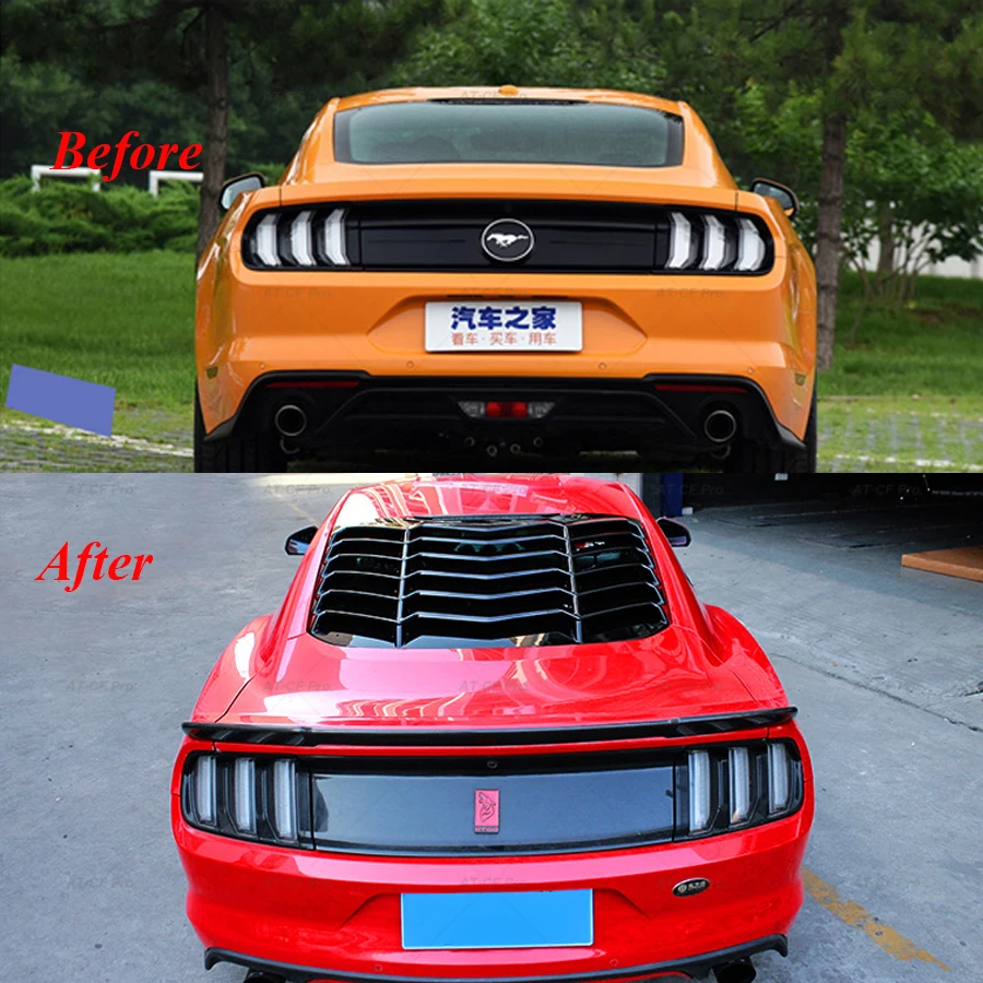 ABS Black Material Rear MMD Window Decorative Louver For Ford Mustang 2015-2020 Air Outlet Diffuser Shutter Grill Covers Frame