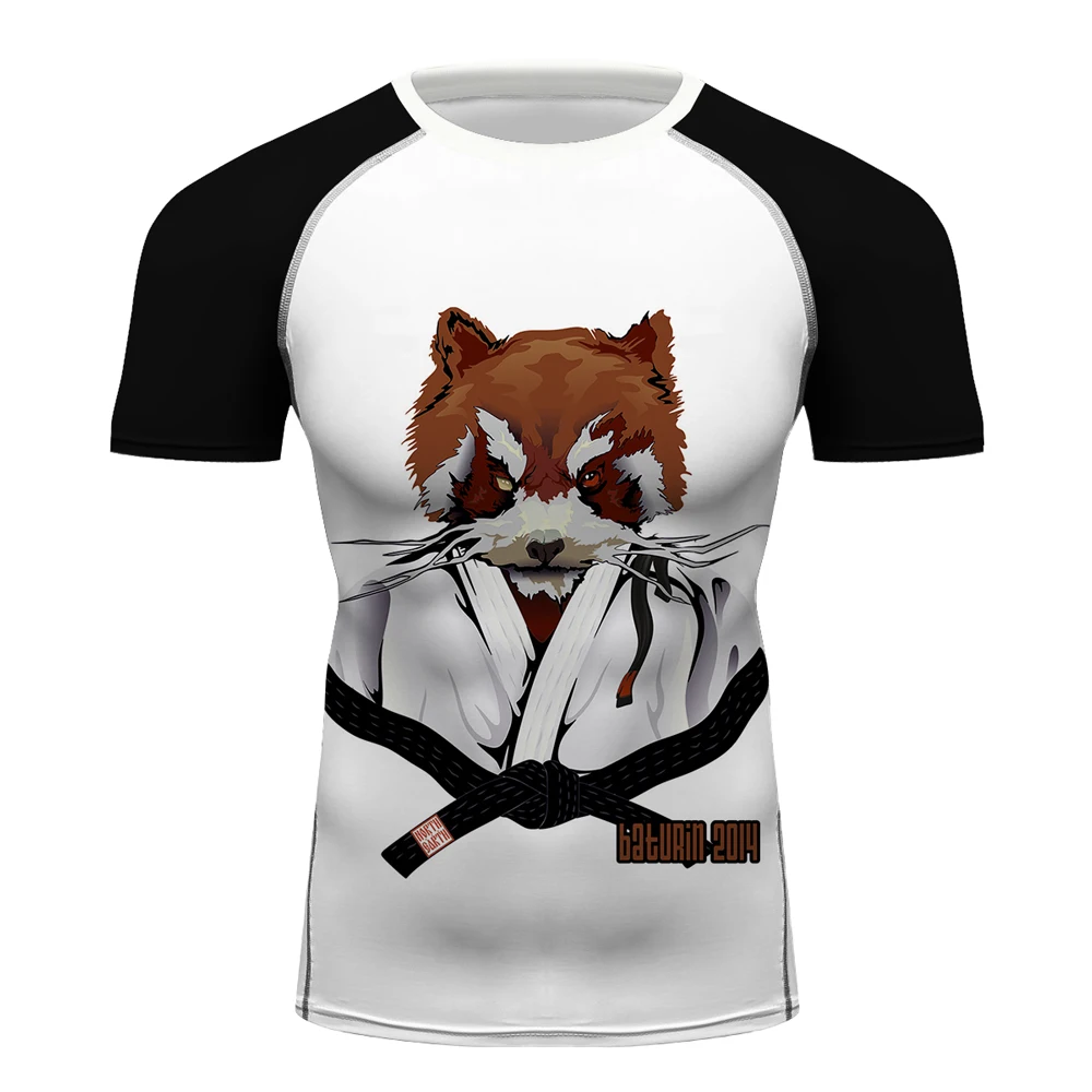 

Men's Lesser Panda Rash Guards Sports Jiu jitsu Elastic Short Sleeve Male T-Shirt