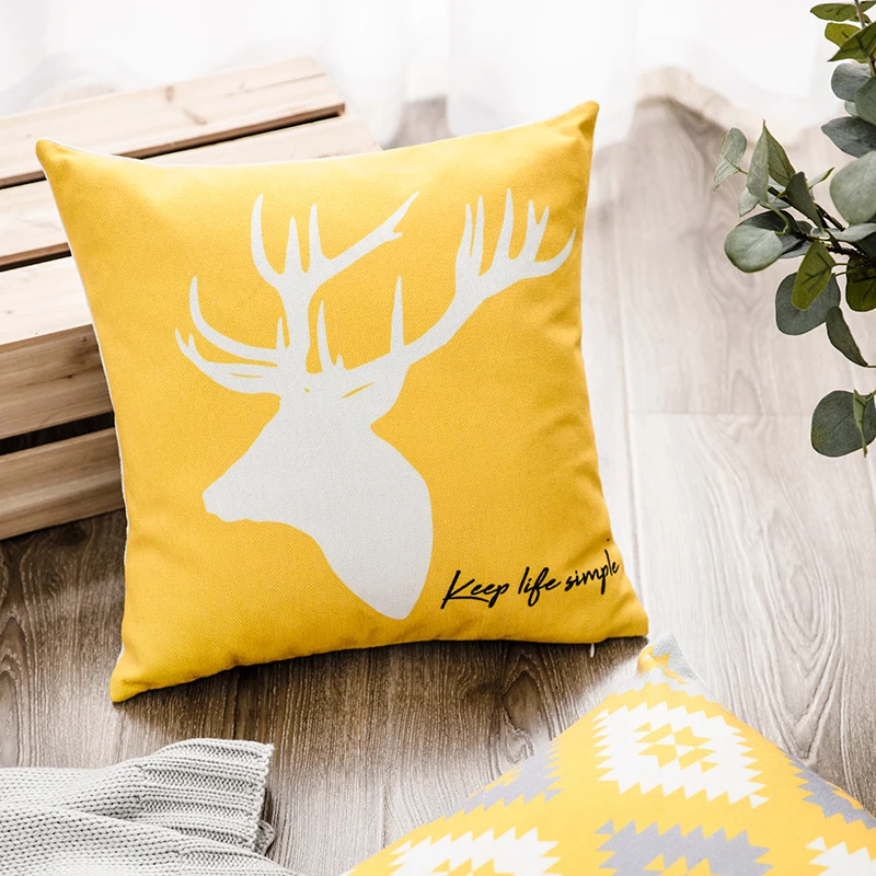 Nordic żółty szary geometryczna poszewka na poduszkę poduszki dekoracyjne do domu geometria Deer pościel poszewka na poduszkę okładka Cojines Almofada — zdjęcie 5