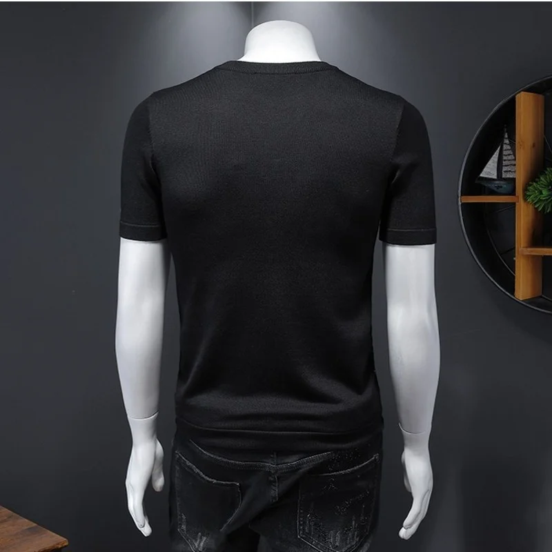 

Summer Men Short Sleeve T Shirts Breathable O-Neck Diamonds Animal Pattern Tops Red Slim Pullover Casual T Shirts Oversize 4XL