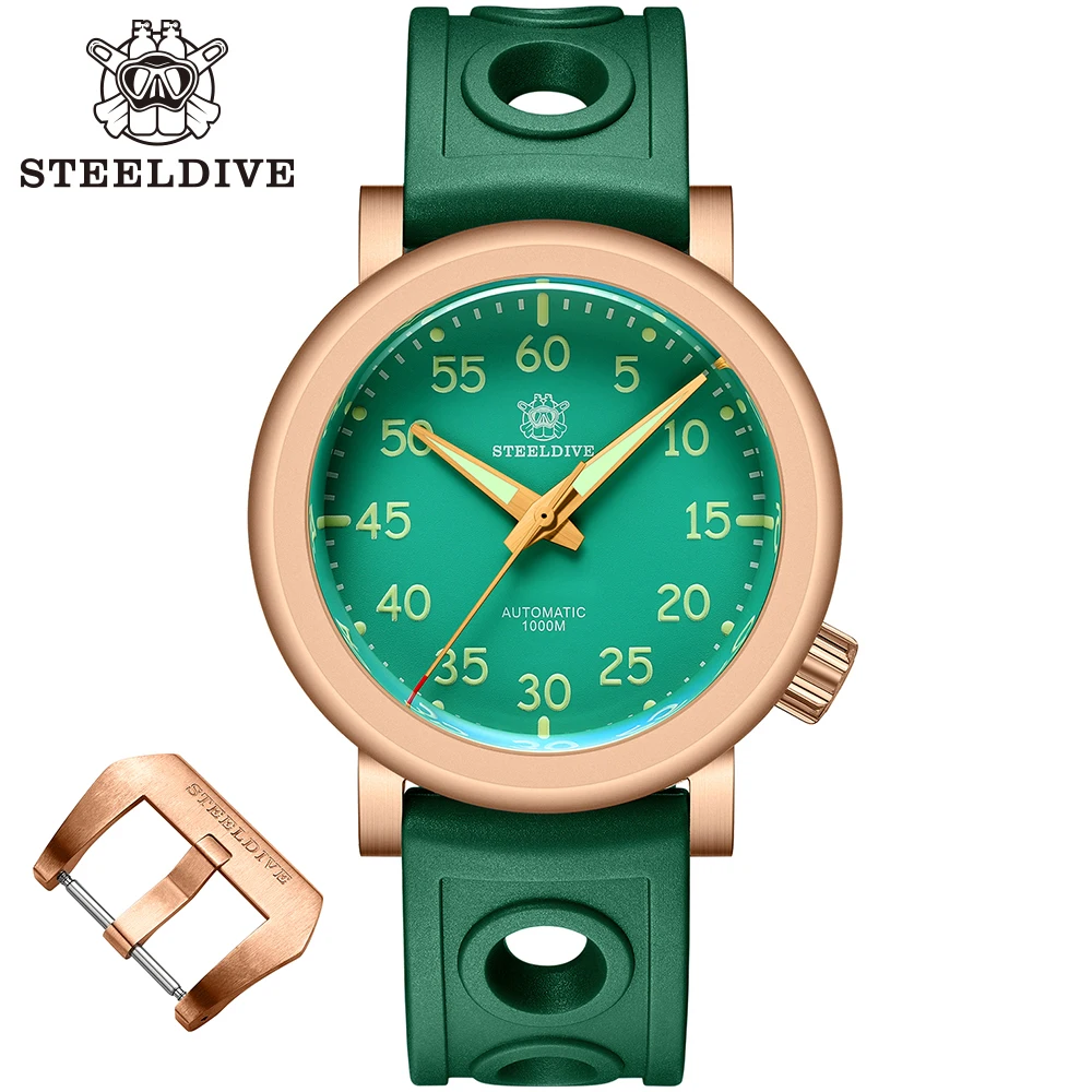 

Мужские водонепроницаемые часы для дайвинга STEELDIVE, 1000 м, SD1910S, швейцарский зеленый светящийся R-Side, очень толстые наручные часы с одним сапфировым бронзовым ремешком