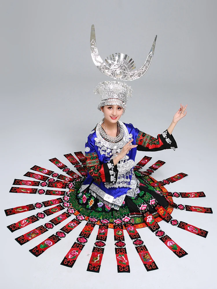 

Silver Jewelry Chinese Guizhou Miao costumes ethnic minority female adult Tujia dance performance folk costume