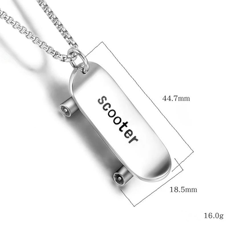 Stainless Steel Skateboard Pendant Sports Long Necklaces Hip Hop Disco Chain Men Jewelry