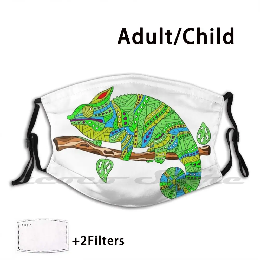 Masque de caméléon ethnique pour adultes et enfants, lavable, filtre Pm2.5, Logo créatif, amusant, amoureux