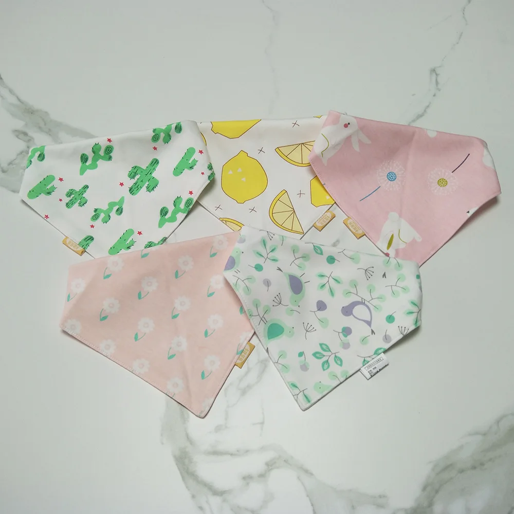 5Pcs/Lot Baby Bandana Bibs Cotton Triangle Double Layer Infant Feeding Burp Cloths Saliva Towel Apron Newborn Accessories