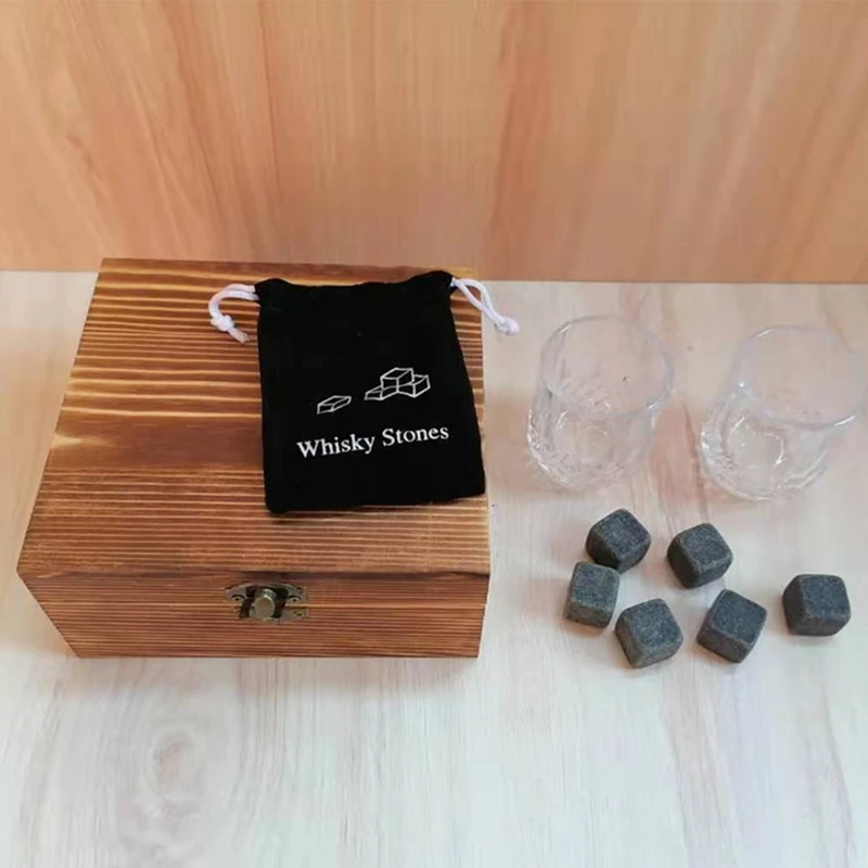 Whiskey Glass Set with 6 Pcs Whiskey Bourbon Chilling Stones in Wooden Box Father\'s Day Christmas Birthday Anniversary Present f