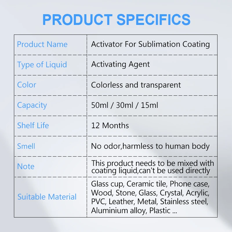 Activator For Sublimation Coating Pretreatment Liquid Coating Fluid For Mug Glass Ceramic Wood Crystal Metal Acrylic PVC Stone