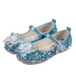 Blue Girls Kids Summer Crystal Sandals Snow Queen Princess Jelly High-Heeled Shoes Princess Elsa Cosplay Party Dance Shoes