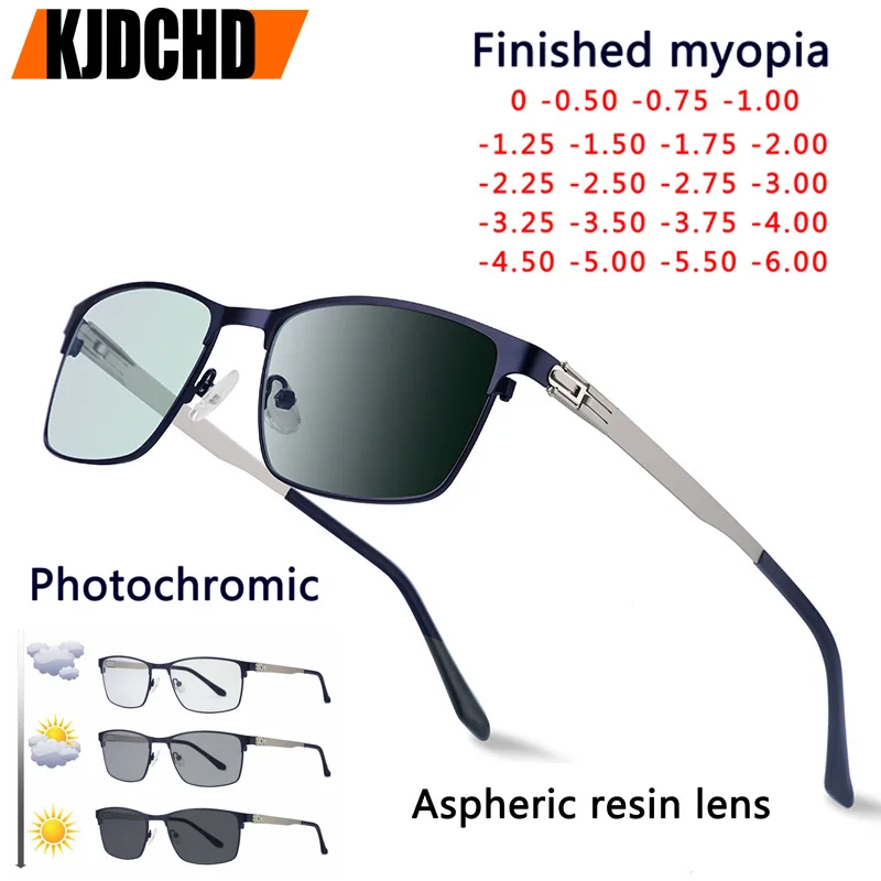 

New Finished Myopia Sun Photochromic Glasses Fashion Chameleon Gray Lens Metal Legs With Degrees Sunglasses -1 -1.5 -2.0 -2.5 -3