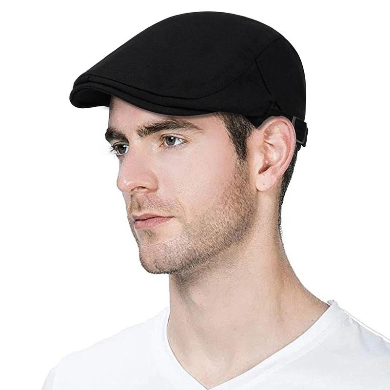 Boinas de algodón para hombre, gorros planos de estilo británico Vintage, sólido color gris y negro, para primavera, otoño e invierno, 2019