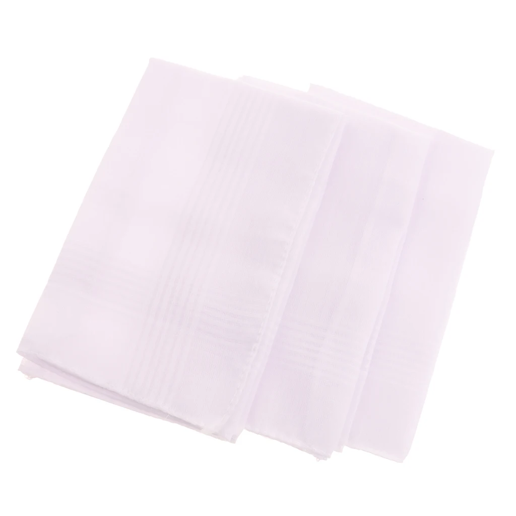 Pack 3PCS of Solid White Cotton Handkerchiefs Party Wedding Hankies for Men