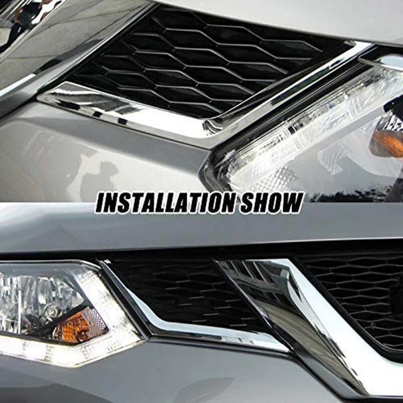 2Pcs Chrome Front Mesh Grille Grill Head Light Cover Trim for Nissan Rogue X-Trail T32 2014 2015 2016