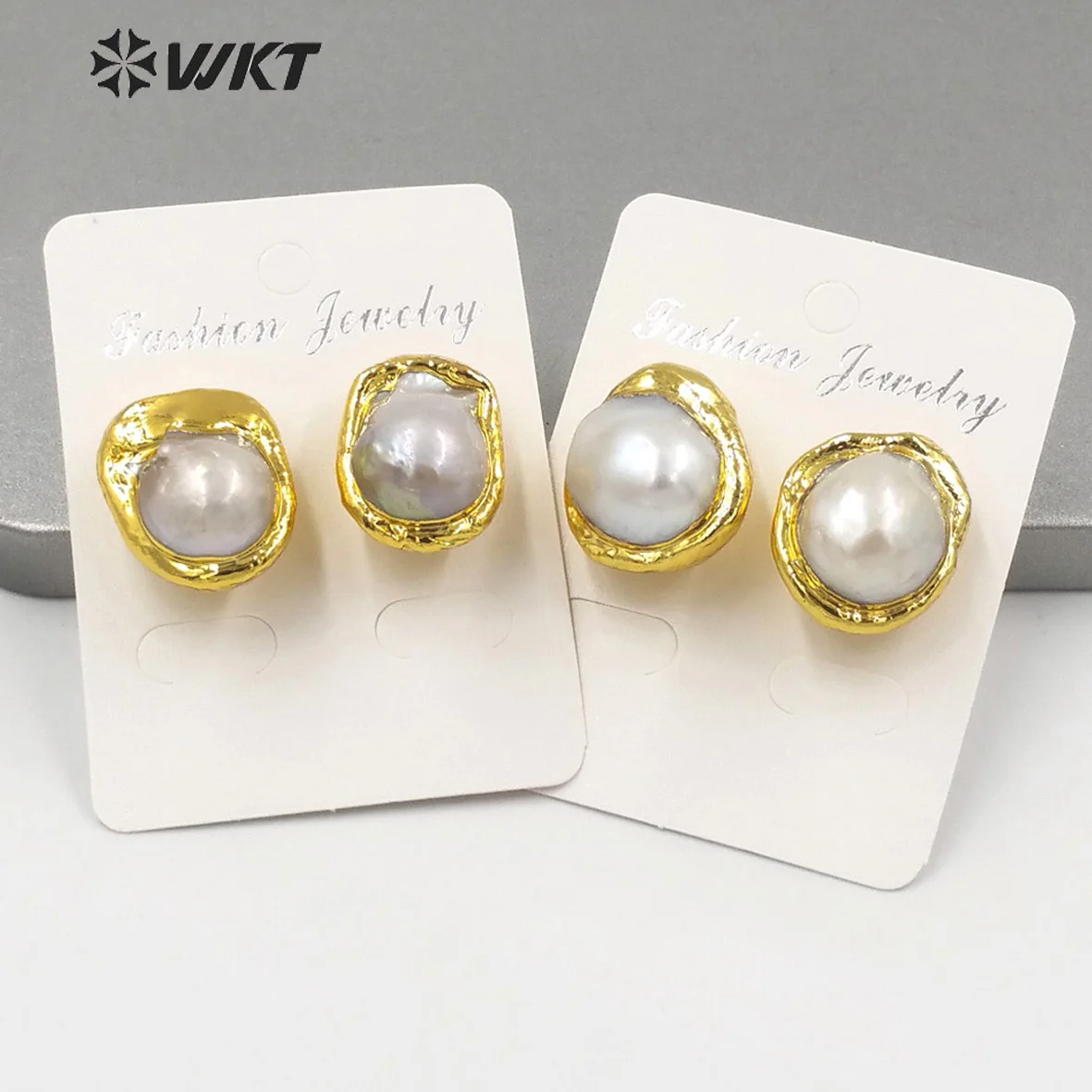 WT-MPE066 WKT Newest Noble Natural Freshwater Pearl Baroque Style Gold Plated Earrings For Women's Jewelry Gift Purchase