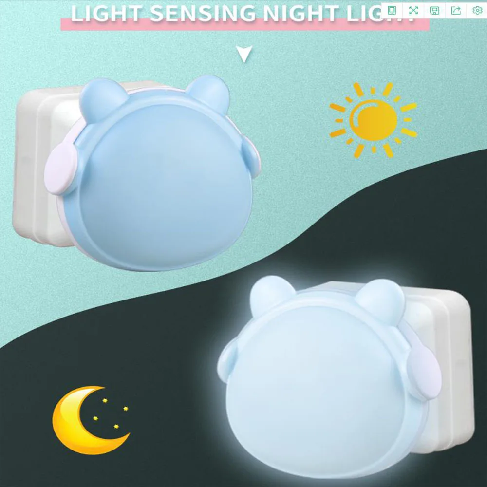 LED Night Light Auto On Off Mini Light Sensor Control EU Plug Nightlight Bear Lamp For Children Kid Living Room Bedroom Lighting