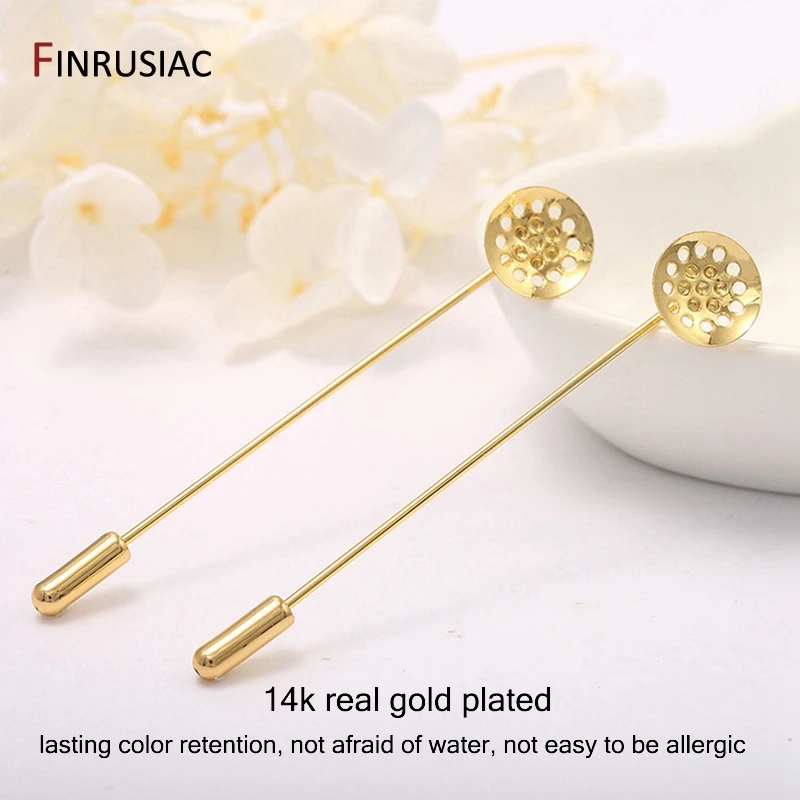 72mm 14K Real Gold Plated Safety Pin Brooch Base Accessories Brooch Blank Fittings Brooches Pins
