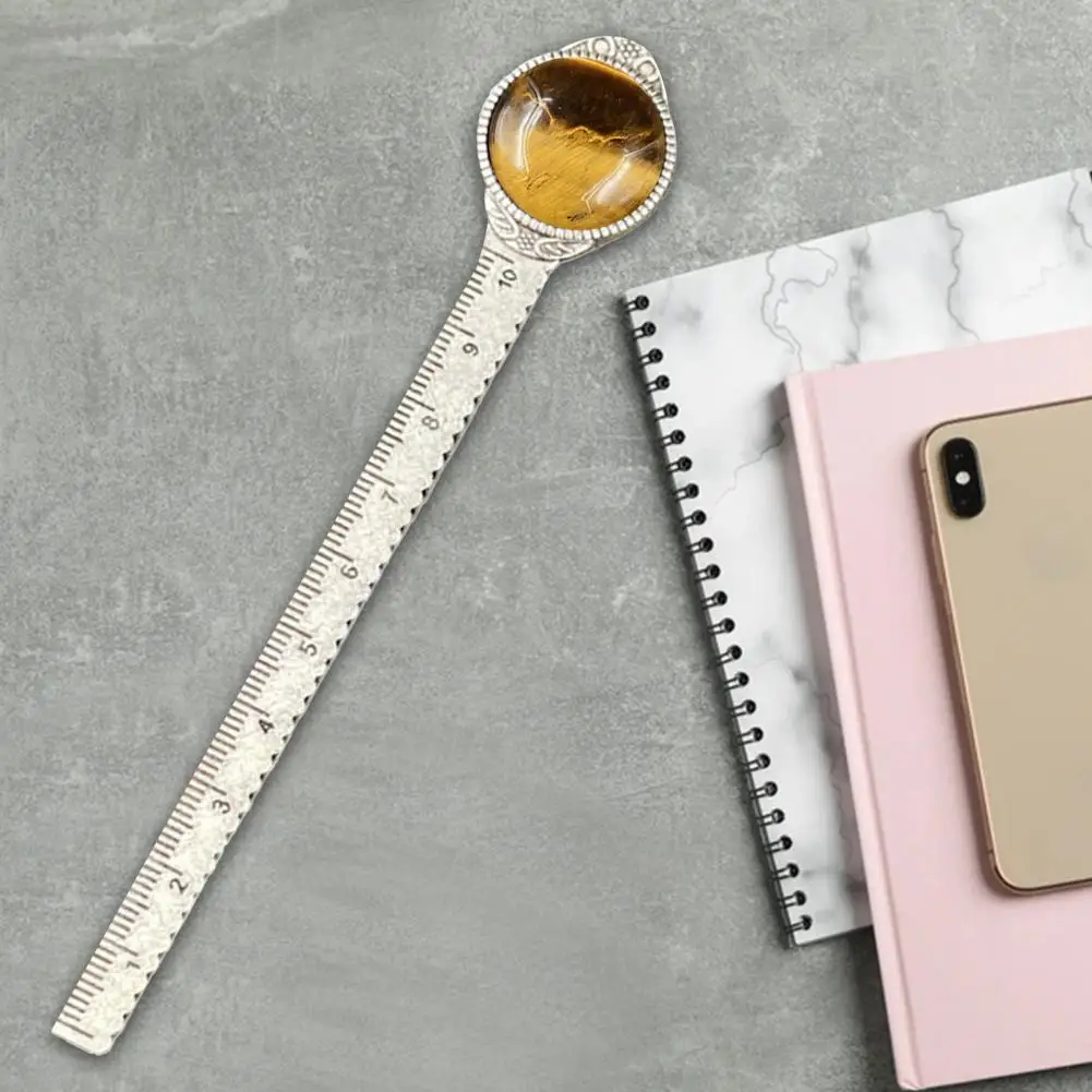 Marcador durável de bronze antigo marcador tigre olhos incrustados falso gemas medição régua marcador para a marcação do livro