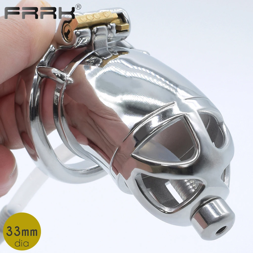 FRRK BDSM Male Chastity Cock Cage for Men Stainless Steel Bondage Device Penis Rings Sleeve Metal Tube Lock Dick Sex Toys Shop