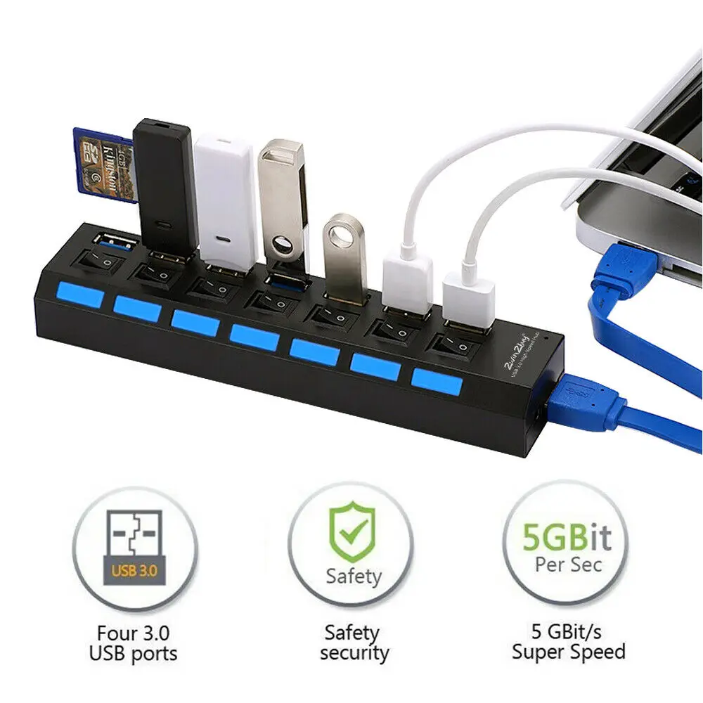 7 Port USB 3,0 HUB High Speed Splitter Expansion Adapter PC Laptop PS4 w/Schalter Verwenden Power Adapter computer zubehör für pc