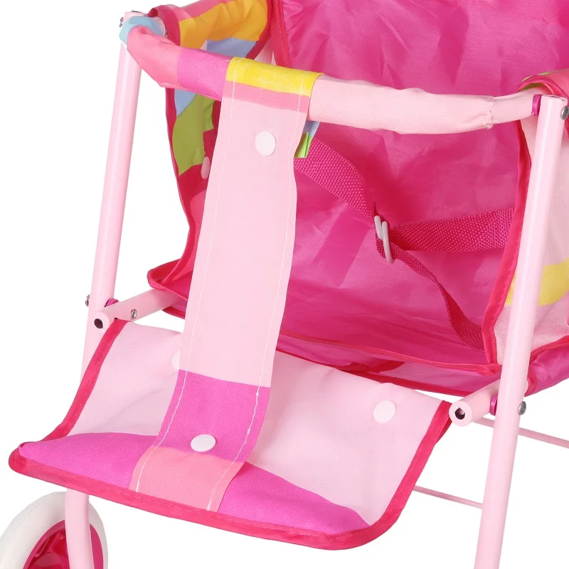 Simulation Doll Double Seat Trolley Girl Toy Children Foldable Hand Push Baby Doll Stroller Pretend Play Doll Accessories Barbie