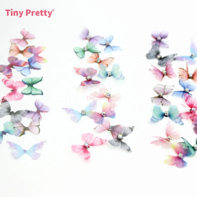 40PCS Handmade Mini Organza Butterflies Chiffon Butterfly Accessory for DIY Nail Art, Jewelry Making