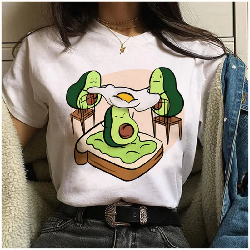 Maycaur Avocado Vegan Women T Shirt Harajuku Ulzzang Kawaii Cartoon Tshirt 90s Graphic Female Short Sleeve T-shirt Summer Clothe