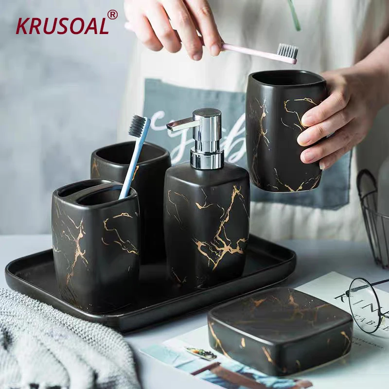 

Набор для ванной из мраморной керамики, 5 предметов, дозатор мыла/держатель для зубной щетки/стакан/мыльница, лоток, аксессуары для украшения ванной