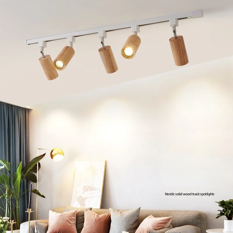 Nordic Log Style LED Ceiling Lights Living Room Lamp Indoor Lighting TV Wall Bedroom Background Wall  Adjustable Angle Spotlight