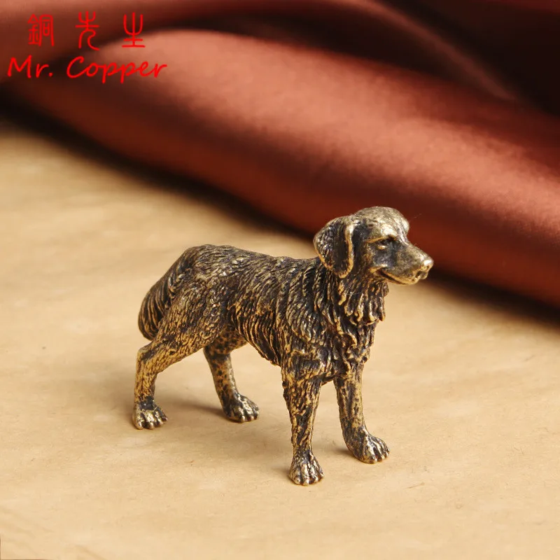 Antique Bronze Statue Lucky Dog Pure Copper Desktop Animal Ornaments Handmade Vintage Brass Hound Home Decorations Accessories