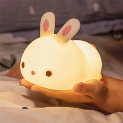 Silicone Rabbit Night Light Rechargeable Infant or Toddler Cool Color Changing Bright Nightlight Lamp