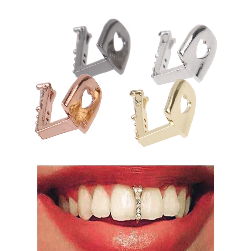 New Hip Hop Gold Teeth Grillz Top Crystal Grills Dental Mouth Punk Teeth Caps Cosplay Party Tooth Rapper Funny Jewelry Gift