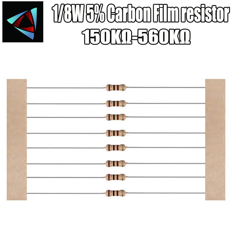 Resistencia de película de carbono, 1/8W, 100 W, 0.125, 5% K, 150K, 160K, 180K, 200K, 220K, 240K, 270K, 300K, 330K, 360K, 390K, 430K, 470K, 510K 560K ohm