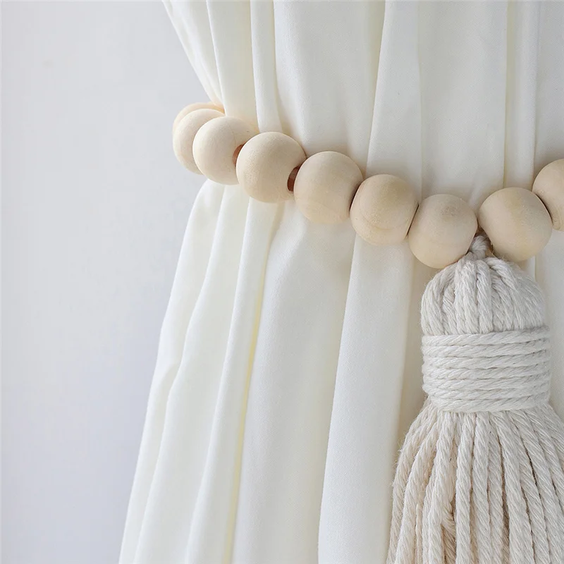 Macrame Curtain Tiebacks Hand-Woven Cotton Rope Wooden Bead Tasse Window Braided For Living Room Holdback Window Curtain  Deocr