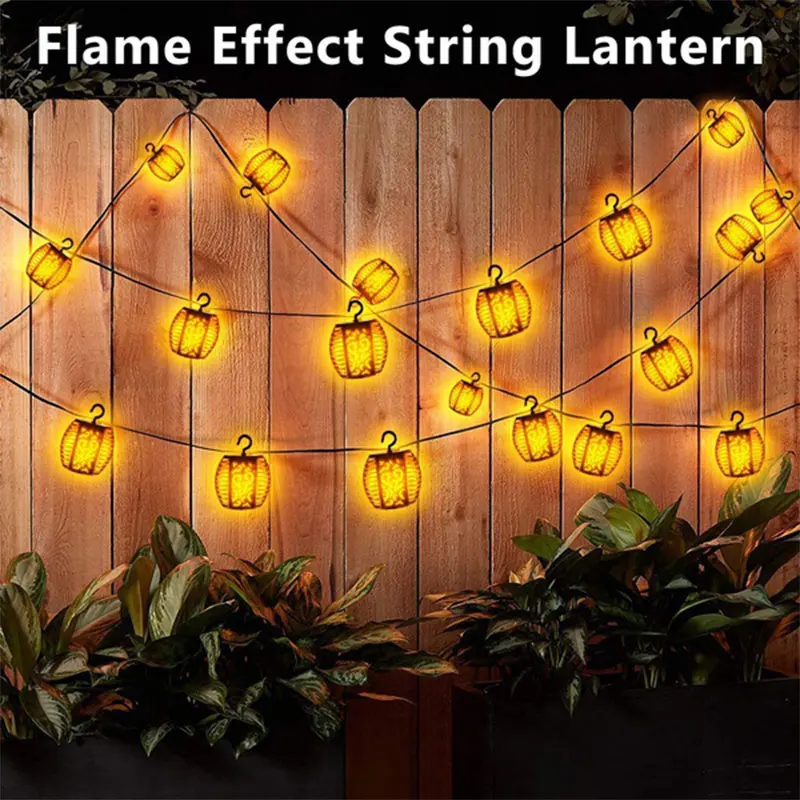 Led Solar Opknoping Lantaarns Tuin Decor Outdoor Waterdichte Solar Tuin Lampen Led String Lights Patio Flikkerende Vlam Licht