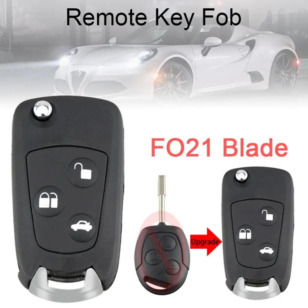 3 Buttons Car Modified Flip Folding Remote Key Flip Fob Shell with FO21 Blade Fit for Ford Mondeo Fiesta KA Transit 2002-2012