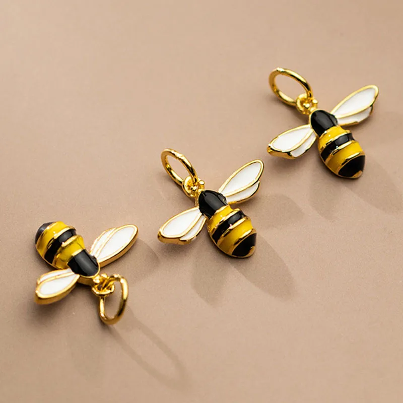 1pc 925 Sterling Silver Fashion Gold Color Bees Dangle Charm Bracelets Necklace Silver Pendants Decorations DIY Jewelry Making