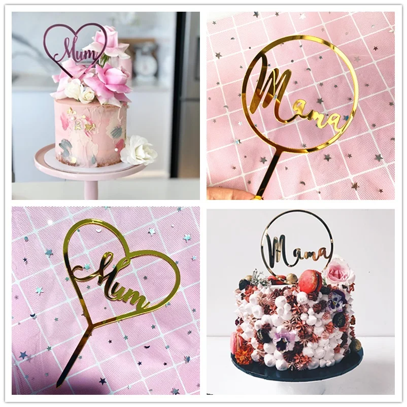 Carte de décoration de gâteau en forme de cœur pour fête des mères, 1 pièce, décoration de gâteau, pâtisserie, cupcakes, cadeaux d'anniversaire pour mères