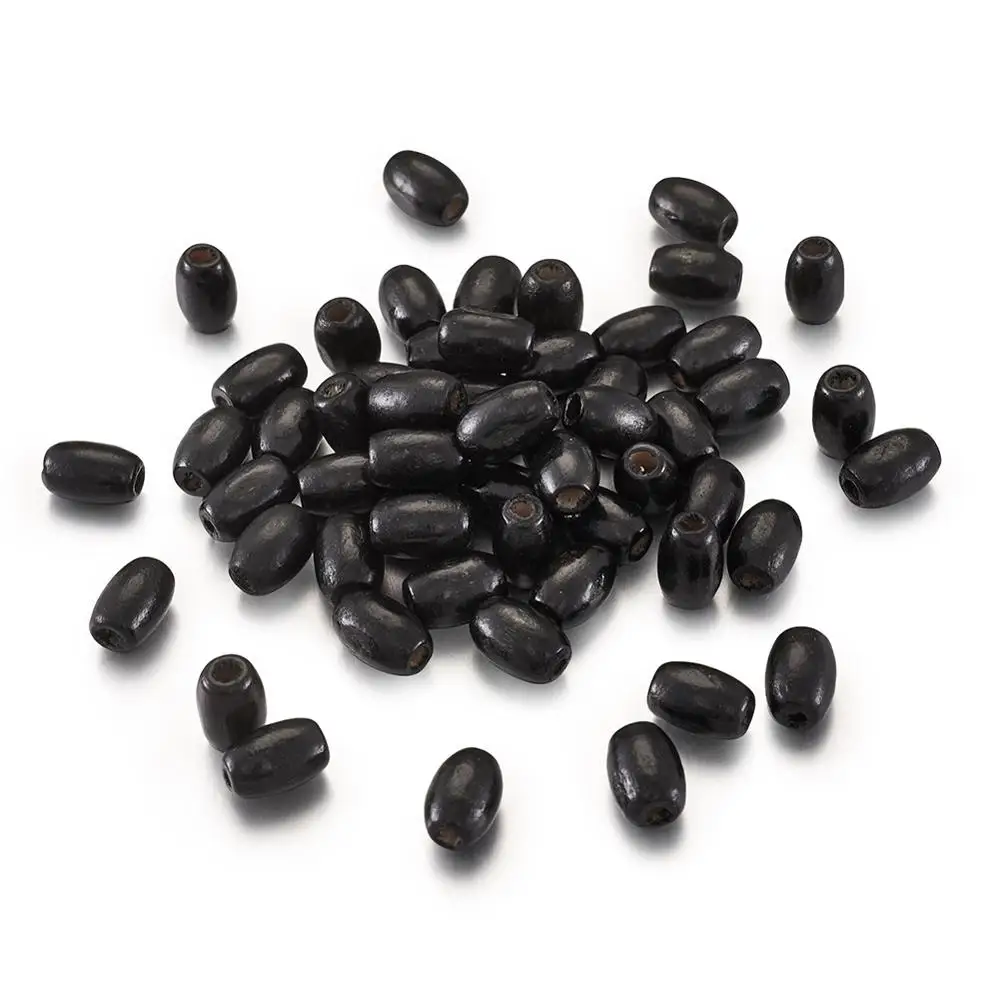 200pcs 12x8mm Oval Wooden Beads Black Loose Wood Beads Spacers for Handmade Necklace Bracelet Jewelry Making DIY Accessories