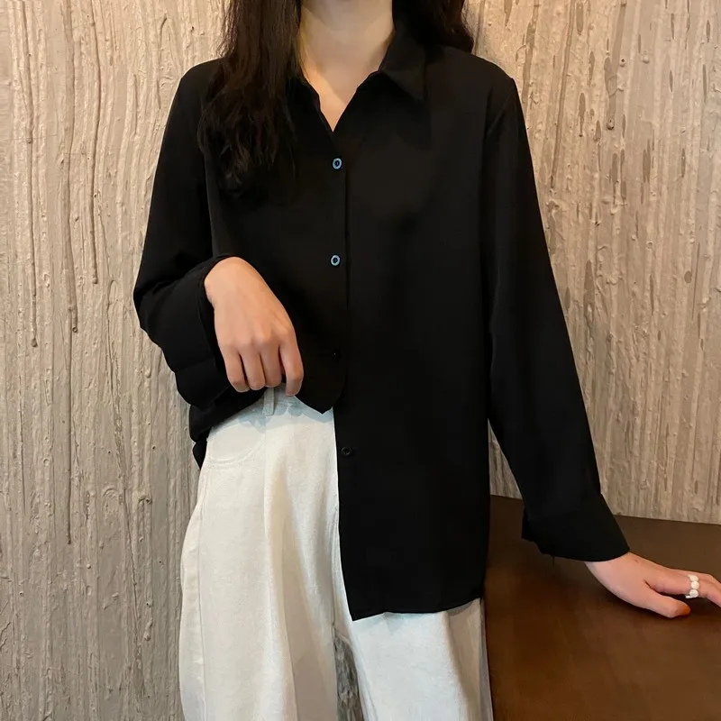 

Women Solid Shirt Summer Ladies Casual Cardigans Tops And Shirts Female Korean Long Sleeves Blouses Chic Pocket Shirts