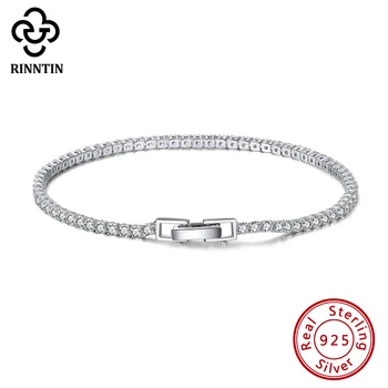 Rinntin luxury real 925 sterling silver tennis bracelet for women with AAAA zircon women&#x27;s bracelet party wedding jewelry gifts SB91