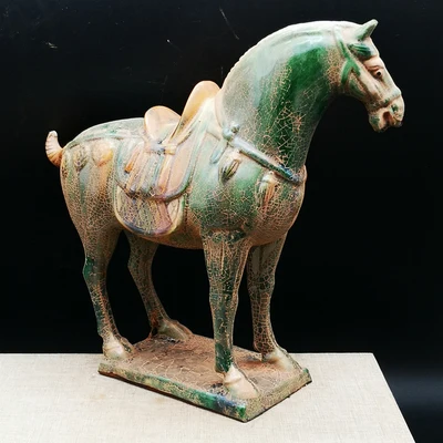 Exquisite Tang Three Color Green Glaze War Horse Imitation Unearthed Porcelain Home Decoration Ornaments