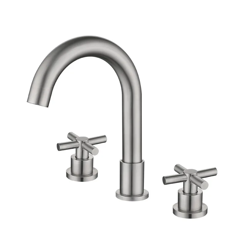 Bathroom WashBasin Sink Tap Solid 304 STAINLESS STEEL Lead Free Tap Dual Handles Bathtub Mixer Tap 3 Holes Basin Faucet Set