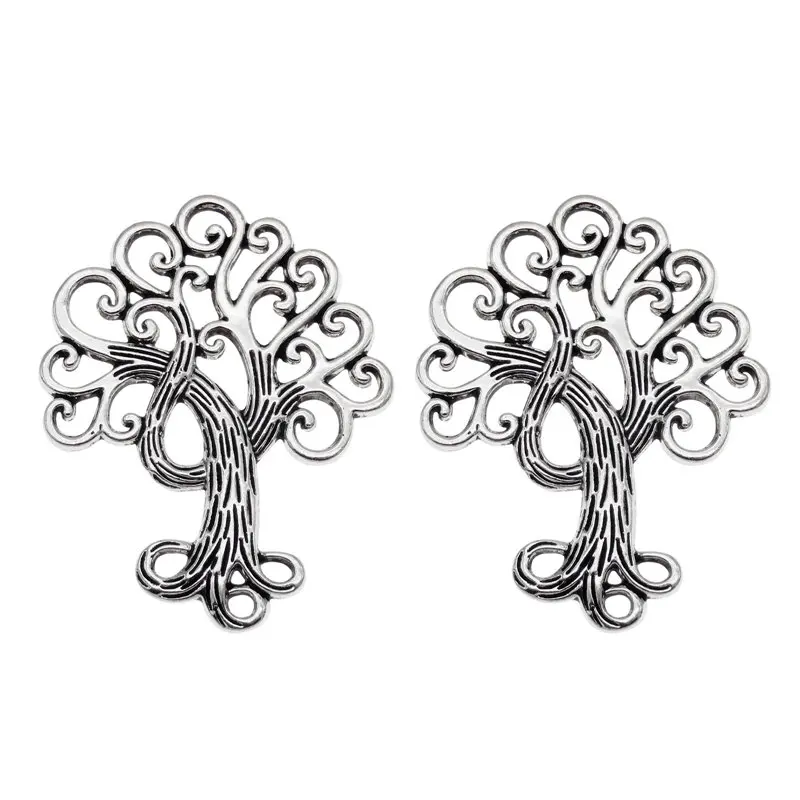 Julie Wang 4PCS Life Tree Charms Antique Silver Color Zinc Alloy Large Size Pendants Bracelet Jewelry Making Accessory 40*50mm