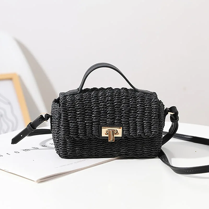 Fashion Box Straw Women Handbags Designer Brand Rattan Shoulder Crossbody Bags Handmade Woven Summer Beach Bag Travel Purse 2021