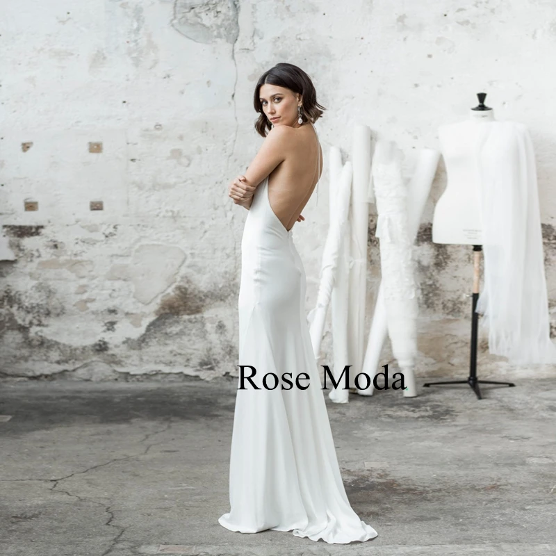 Moda rosa simples sem costas praia vestido de casamento feito sob encomenda