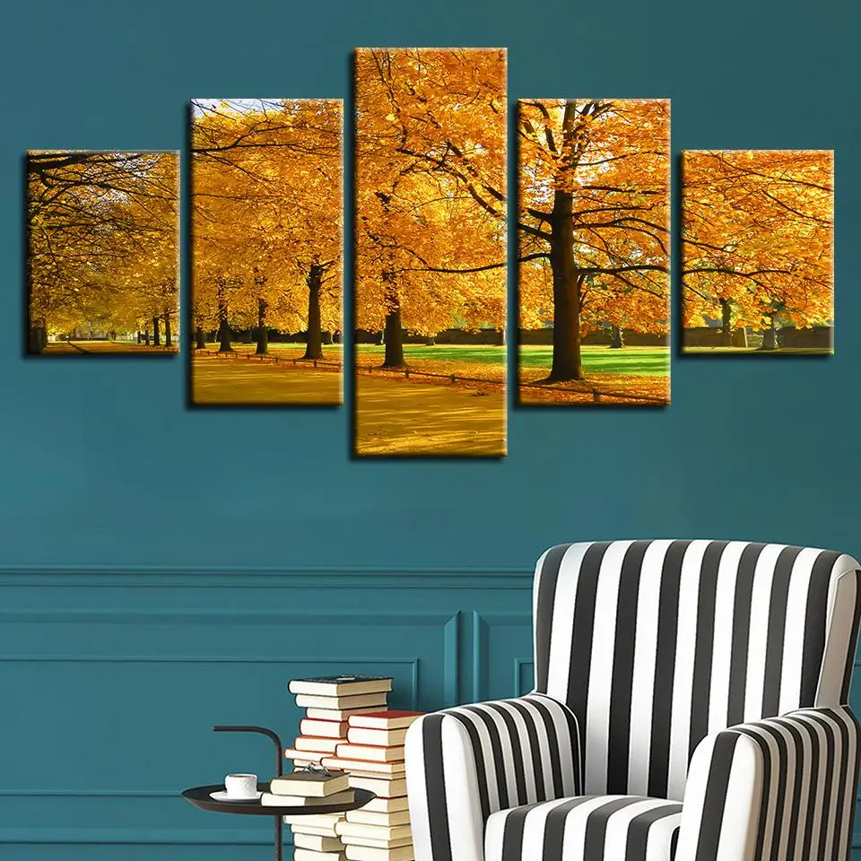 

5 Pieces Wall Art Canvas Painting Autumn Tree Landscape Poster Modern Living Room Bedroom Home Decoration Pictures Framework