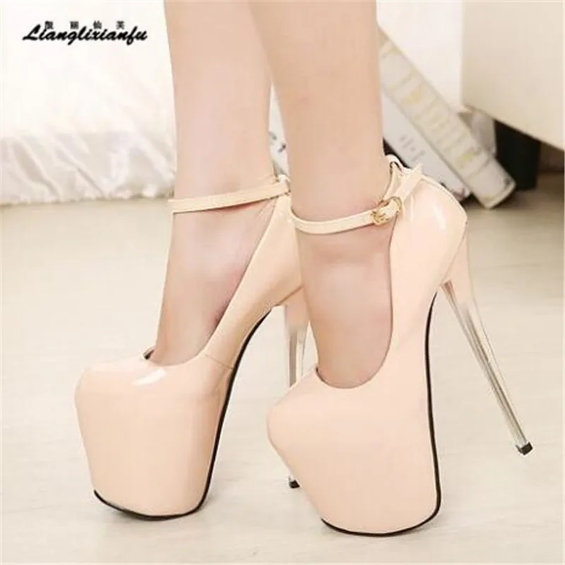 Crossdresser shoes woman Plataforms Pumps Fashion Show ladies 22cm Super thin high heels wedding Party Ankle strap Ladies pumps